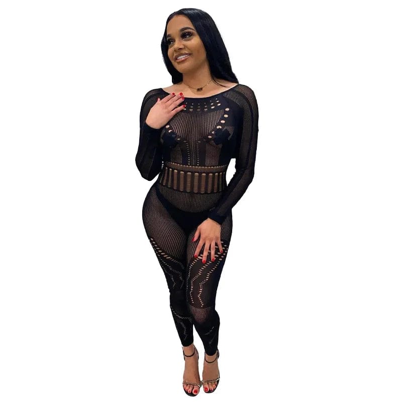 Crystal Lace Women Jumpsuits Fitness Leopard Long Sleeve Hollow Out Rompers 2023 Autumn Sexy Sheer Mesh Club Party One Piece