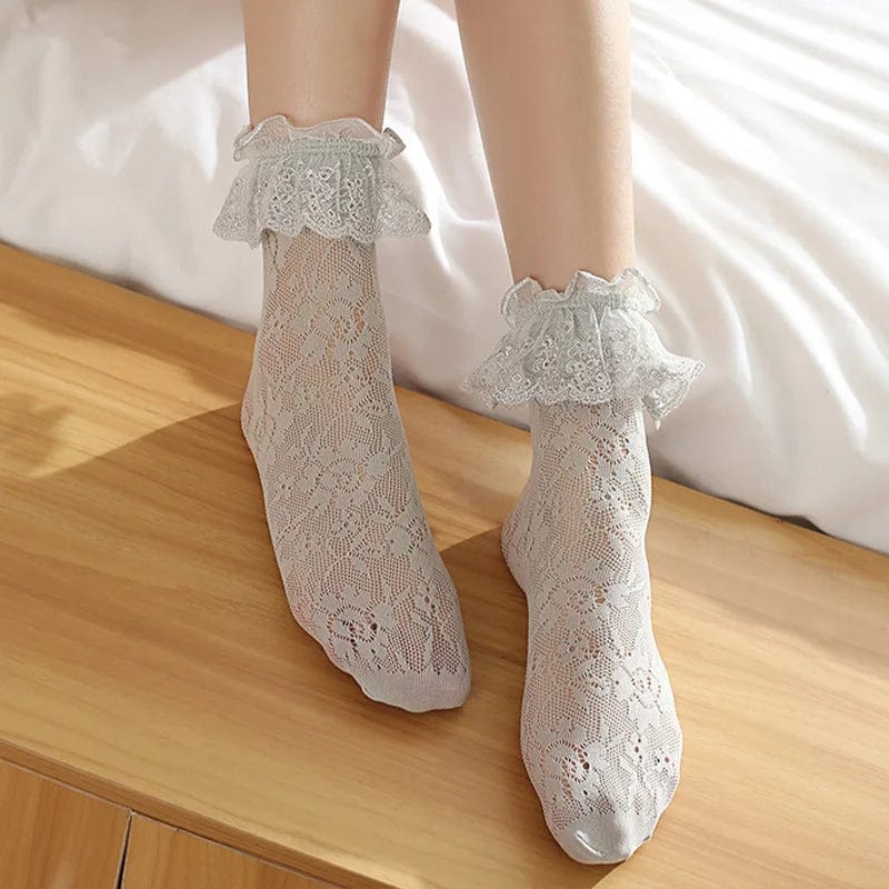 Girl's Thin Lolita Princess Lace Socks Vintage Ladies Women Ruffle Ankle Princess Ladies Cute Socks With Lace Pile Female Socks