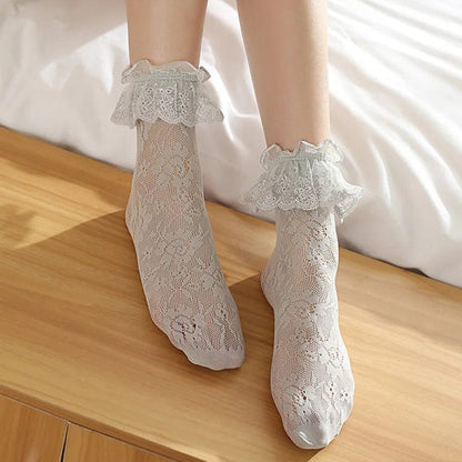 Girl's Thin Lolita Princess Lace Socks Vintage Ladies Women Ruffle Ankle Princess Ladies Cute Socks With Lace Pile Female Socks