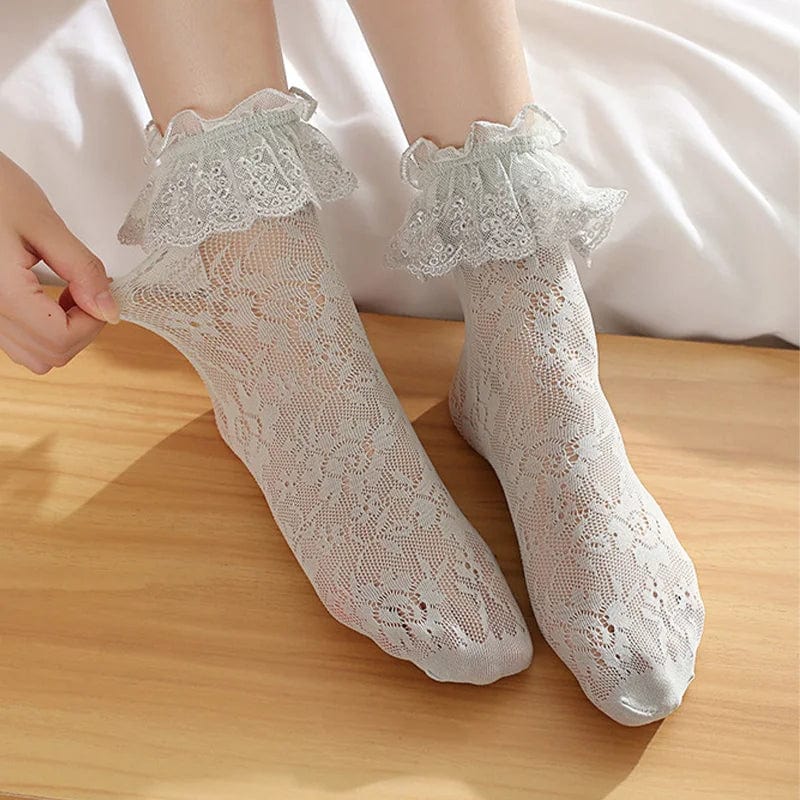 Girl's Thin Lolita Princess Lace Socks Vintage Ladies Women Ruffle Ankle Princess Ladies Cute Socks With Lace Pile Female Socks