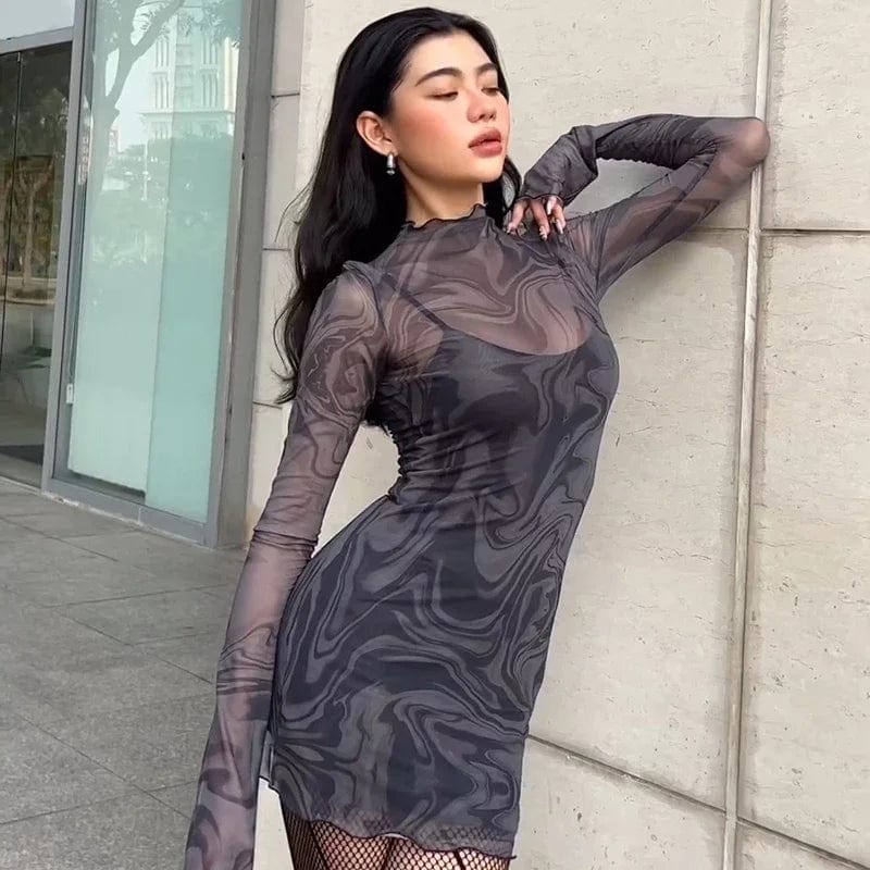 Long Sleeve Sheer Mini Dress