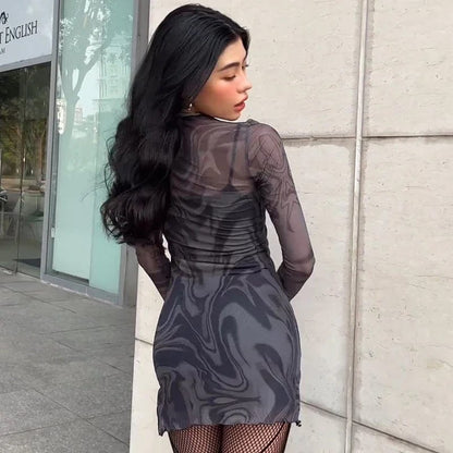 Long Sleeve Sheer Mini Dress