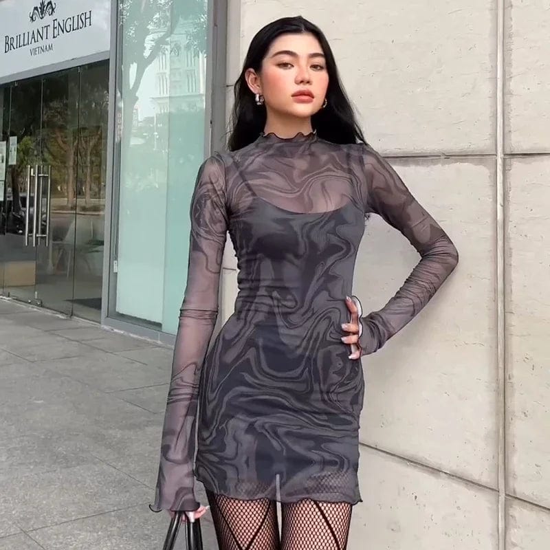 Long Sleeve Sheer Mini Dress