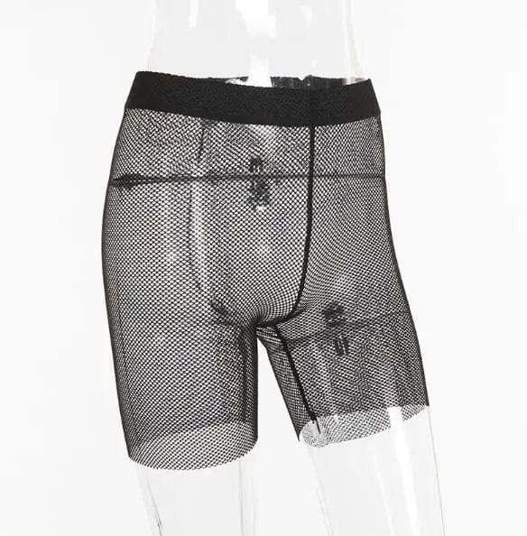 Sexy Women Fishnet Push Up Holiday Shorts 2023 New Arrival Hollow Out Mesh Net Short See Through High Waist Transparent Short